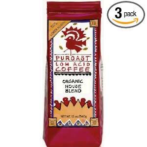 Puroast Low Acid Ground Coffee, Organic Fair Trade House Blend, 12 