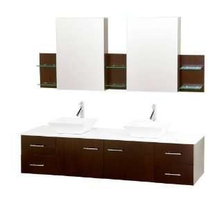 Bianca 72 Double Bathroom Vanity   Iron Wood with White Stone Counter 