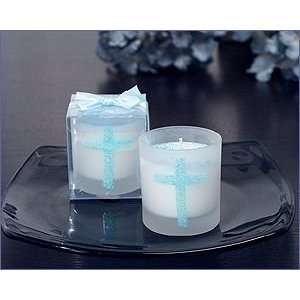  Round Blue Glitter Cross Candle   Wedding Party Favors 