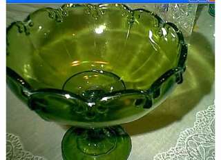 VINTAGE OLIVE GREEN INDIANA GLASS TEARDROP COMPOTES  