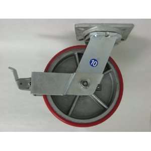  Swivel caster with brake, 10 diameter x 3 wide poly on 