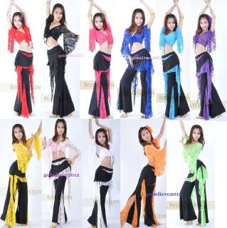 Brand New Sexy Belly Dance Costume Set Top & Pants 11 Colors Free 
