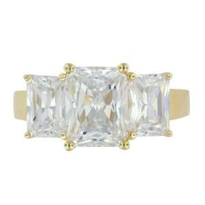   Sterling Silver Cubic Zirconia Emerald Cut Three Stone Ring, Size 8