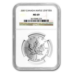  2007 1 oz Silver Canadian Maple Leaf MS 69 NGC Everything 