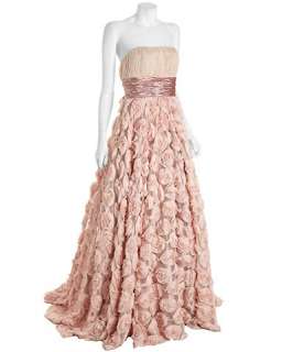 Alberto Makali mauve silk strapless rosette gown with shawl