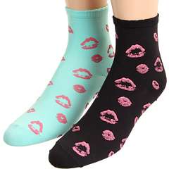Betsey Johnson 2 Pack Kiss My Feet Printed Shortie Socks    
