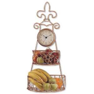  Vintage wall wire shelf with round clock[1637Fruit]
