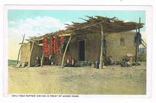 Chili (Red Pepper) Drying In Front Of Adobe Home, New Mexico Postcard 