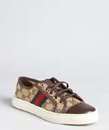 Gucci beige gg canvas and leather web stripe sneakers style# 319259201