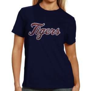  Detroit Tigers Ladies Sequin Jersey Logo Premium T Shirt 