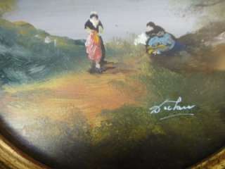   PAINTING COPPER METAL OVAL GOLD FRAME FRENCH GERMAN POLISH WOMAN ART