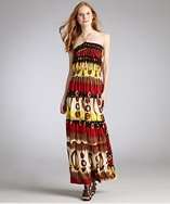 Bags brown and red tribal motif jersey halter maxi dress style 