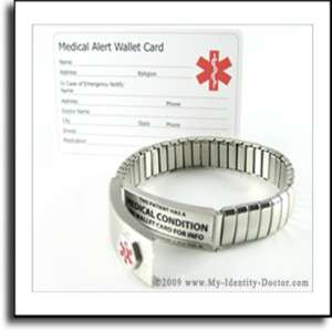 Expandable Mens 8 Steel Medical ID Alert Bracelet  