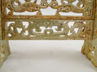 Asian Oriental Chinese Carved Jade Miniature Table Screen W/ Fitted 