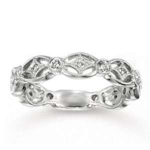    14k White Gold Filigree Round Diamond Stackable Ring Jewelry