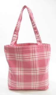 NWT GLORIA RAE Pink White Plaid Zippered Tote Handbag  