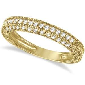  Rim Accented Diamond Filigree Ring Band 14k Yellow Gold (0 