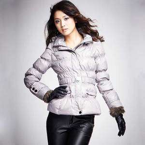    Fur Hood Belt Trendy Womens Lady Coat Down Jacket Gray#156105  