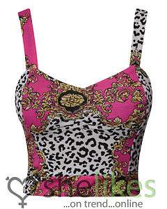   Top Ladies Floral Animal Leopard Print Padded Crop Vest Tee Top  