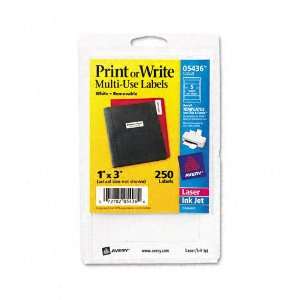 Avery  Print or Write Removable Multi Use Labels, 1 x 3, White, 250 