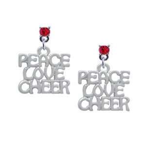 Medium Peace, Love, Cheer Red Swarovski Post Charm Earrings [Jewelry 