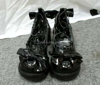 Shiny black gothic lolita high heels shoes US 5.5 10.5  