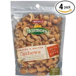 Emerald Harmony Cashews, Roasted/Salted, 9 Ounce Bags (Pack of 4 