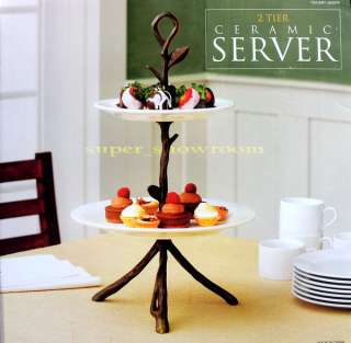 New 2 Tier Dessert Buffet Display Serving Stand with White Ceramic 