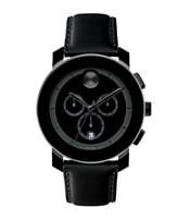 Movado Watch, Swiss Chronograph Bold Large Black Leather Strap 3600014