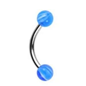 16g Surgical Steel Eyebrow Ring Piercing with Blue Uv Marble Balls 16 
