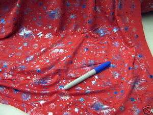 Fabric Lycra Red Rainbow Metallic Fireworks U117  