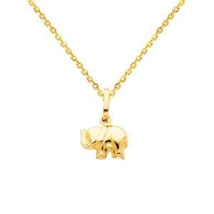  Gold Elephant Charm Pendant with Yellow Gold 1.2mm Side Diamond cut 