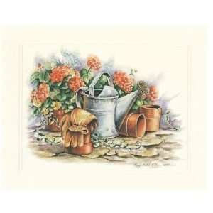  Watering Can Geraniums Poster Print