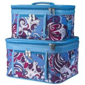  Blue Paisley Cosmetic Makeup Train Case Box   Set of Two 