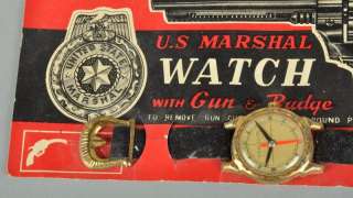 VTG 50s U.S. Marshall Toy Watch w Gun & Badge NOC NOS  