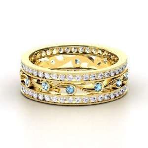 Sea Spray Band, 14K Yellow Gold Ring with Blue Topaz & White Sapphire
