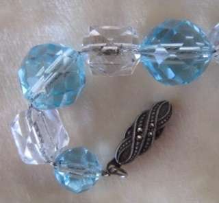 ANTIQUE Clear & Blue FACETED CRYSTAL NECKLACE Sterling  