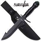 NEW All Black Gut Hook Survival Knife w/ Sheath, Compass, Sharpening 