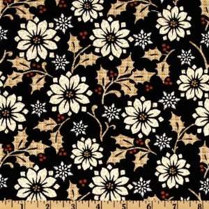  44 Wide Yuletide Magic Poinsettias Black/Gold Fabric By 