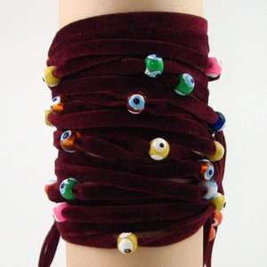 Burgundy Velvet Evil Eye Bracelet   (picture shows 5 bracelets) by 