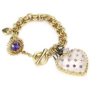 Betsey Johnson Tzarina Princess Quilted Heart Charm Toggle Bracelet