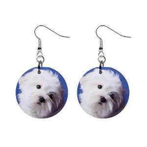 maltese Puppy Dog 3 Button Earrings A0723