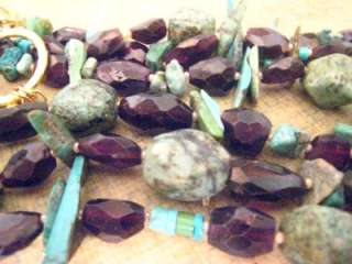 STRAND NECKLACE W/ RAW (UNTREATED) TURQUOISE & GARNET  
