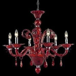Muse Collection 6 Light 29ö Red Murano Style Glass Crystal Chandelier 