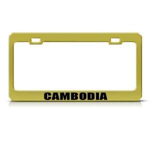 Cambodia Cambodian Flag Gold Country Metal License Plate Frame Tag 