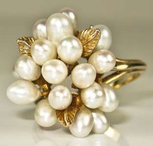 Antique 10k Gold Cluster (18) Pearl Cocktail Ring 7.3g  