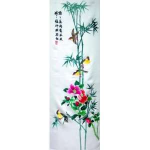  Chinese Silk Embroidery Wall Hanging Flower Bamboo 
