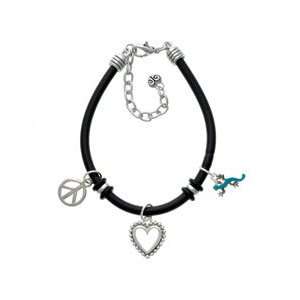  Small Teal Lizard Black Peace Love Charm Bracelet [Jewelry 