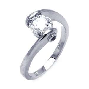   Silver CZ Center Overlap Ring cz stone 7.05mm? Size 8 Jewelry