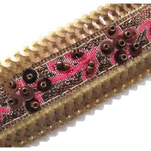  4.5 Yard Pink Bronze Copper Beaded Trims Sewing Ribbon Arts 